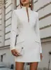 Vestido Terno Europeu e Americano Transfronteiriço 2026 Gola Alta Feminino Manga Longa Botão Único Bolso Falso Slim Fit