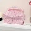 Bolsa de Maquillaje Portátil Ins de Cerezas Frescas y Acogedora con Tapa abatible, Bolsa de Almacenamiento para Cuidado de la Piel, Neceser de Gran Capacidad