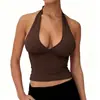 Moda Europea y Americana de Exportación Nueva Primavera y Verano Color Sólido Seda de Leche Espalda Descubierta Cuello Halter Ajustado Sexy Chaleco para Mujer