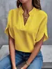 Amazon Europa e América Comércio Exterior Transfronteiriço Feminino 2025 Verão Casual Cor Sólida Decote em V Solto Camisa Top Feminino