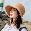 Sombrero de Pescador para Mujer Verano Mezclilla Lavable Borde Crudo Desgastado Estilo Coreano Moderno Favorecedor para la Cara Cara Redonda Pequeña Sombrero de Sol Adecuado