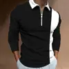Coleção de outono transfronteiriça: Camisa polo masculina listrada, de manga comprida, moderna e versátil, com gola estampada