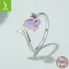 Anel Aberto Flor Borboleta Roxa Original Yinziyun, Estilo Suave e Elegante, Anel de Flor em Prata Esterlina S925