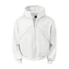 Chaqueta con capucha tachonada de diseño retro americano de nicho para hombre, sudadera cárdigan juvenil de patchwork deconstruido de marca de moda de otoño
