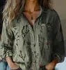 Fábrica de Origen 1688 Camisa de Mujer con Estampado de Flor de Ciruelo Vintage Holgada Cuello Solapa Blusa de Oficina Exclusiva para Venta Transfronteriza
