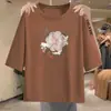 Comercio exterior transfronterizo, ropa para madre talla grande, top estampado de moda para mediana edad, corte holgado, adelgazante, rejuvenecedor, camiseta de manga tres cuartos
