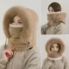 Chapéu Corta-Vento para Mulheres no Outono e Inverno Capuz Quente para Proteção das Orelhas Ciclismo Capuz Integrado ao Ar Livre Cachecol de Pelúcia para Pescoço Máscara