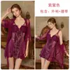 Precioso y sexy bustier de malla fruncida con escote en V pronunciado, acolchado, con camisola de encaje floral, camisón y bata, conjunto para casa 6803