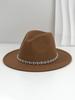 Sombrero de copa de fieltro para hombre y mujer Sombrero vintage de ala plana Flor Pedrería Gema redonda Bohemia Adecuado para celebración de boda
