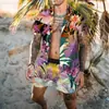 Europeu e Americano Transfronteiriço Havaí Novo Terno Masculino Amazon Manga Curta Cor Sólida Praia Masculino Conjunto de Duas Peças Camisa