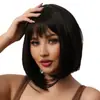 Touca de fibra química europeia e americana transfronteiriça, franja natural fofa, cabelo liso nos ombros, peruca feminina, vendas diretas da fábrica
