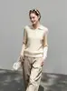 Nuevo top de punto casual de otoño estilo old money con cuello de botón, tejido de ochos, minimalista, cómodo, adelgazante para mujer
