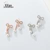 Coreia do Sul Dongdaemun arco pérola brincos feminino S925 Sterling Silver Lady temperamento brincos zircão corrente jóias