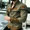 Camisa casual de manga larga con solapa de talla europea transfronteriza, impresión 3D, corte holgado, con bloques de color para hombre, disponible para venta al por mayor a partir de una pieza