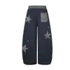 Calça moletom com patch de estampa de leopardo retro leve estilo americano do Urso Mágico, calça curva hip-hop, calça casual de perna larga