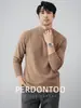 [Estilo Old Money Urbano] Camiseta Base de Manga Larga Gruesa Cálida de Terciopelo Doble Cara de Lana Natural y Seda de Morera para Hombre