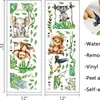 Adesivos de parede de animais da selva em balanço, aquarela de desenho animado, papel de parede autoadesivo com folhas verdes tropicais, decoração de parede de fundo para quarto infantil