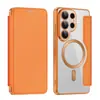 Adecuado para Samsung S26Ultra Flip Funda de Cuero, Funda de Teléfono, Película para Lente, Funda Magnética Galvanizada, Funda con Protección para Tarjetas S25
