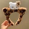 Gato Fofo Molho ~ Gatinho de Pele Preta Orelhas de Gato Leopardo Pelúcia Aro de Cabelo Rosto Feminino Lavagem Maquiagem Faixa de Cabelo Desenho Animado Acessórios de Cabelo