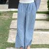 [3 Colores] Bikini de Cuadros Azules Dulces Estilo Puro Lust Coreano Pantalones de Pierna Ancha para Vacaciones en la Playa Isla Ins Traje de Baño para Mujeres