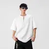 Camiseta Texturizada con Media Cremallera para Hombre, Estilo Retro Americano Old Money, Fresca de Manga Corta, Marca Nueva de Verano de Moda, de Manga Corta Fluida