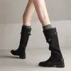 Botas de caballero estilo francés otoño e invierno 2026 tacón medio punta redonda hebilla cuero suave caña alta botas largas para mujer