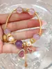 Novo Relógio Feminino Fashionable de Ametista Natural e Diamante com Pulseira Ajustável Livremente Relógio Feminino Presente Relógio de Quartzo