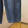 Pantalones Harem de Mezclilla de Línea Dividida para Primavera y Verano para Mujer, Tallas Grandes, Delgados, Holgados, Adelgazantes, de Nueve Puntos, Cintura Elástica, Casuales