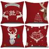 2025Jit Fronteiriço Natal Almofada Desenho Animado Vermelho Estampado Alce Floco de Neve Sofá Quarto Linho Capa de Almofada