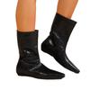 Botas de Salto Bloco Retas de Cano Médio com Mangas Largas Tecidas - Novo Estilo Primavera, Outono e Inverno - Botas Curtas Quadradas Fashionáveis e Versáteis para Mulheres