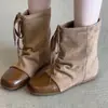 Botines vaqueros estilo vintage de ante con cordón y cordones Chuyuji para mujer con aumento interno de altura y botines cortos tipo desierto plisados