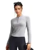 Top deportivo de otoño e invierno personalizado para mujer, cuello redondo Henry, tacto de segunda piel, informal, color liso, ropa de fitness y yoga, manga larga
