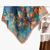 Bufanda cuadrada de terciopelo colorida de 90 cm con estampado floral para mujer para otoño e invierno, chal de playa para vacaciones de color contrastante por ambos lados, bufanda cálida