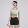 Traje Deportivo de Fitness para Mujer en Verano con Almohadilla en el Pecho, Top de Manga Corta de Secado Rápido, Cuerda para Saltar, Ropa Popular para Correr, Pilates, Yoga