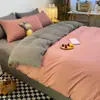 Conjunto de Lençóis de Algodão Lavado Liso de Quatro Peças para Venda por Atacado, Capa de Edredom, Roupa de Cama de Algodão Escovado, Conjunto de Três Peças para Cama de Solteiro de Dormitório Estudantil