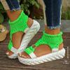 Sandalias de verano europeas y americanas para mujer, informales, de suela gruesa, estilo coreano, con punta abierta, romanas, cómodas, de lana, con hebilla redonda.
