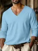 Nova Camiseta Casual Esportiva de Manga Longa com Gola V em Tecido Jacquard Xadrez para Homens - Outono para Comércio Exterior