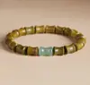 Pulsera de Círculo Único con Nudo de Bambú de Sándalo Verde Antiguo Natural y Jade Hetian, Finamente Elaborada con Grano Liso de Estilo Antiguo y Alto Pulido, Simbolizando Progreso y Éxito