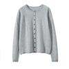 25 Cardigan de Cashmere Liso Novo para Primavera e Outono Jaqueta de Tricô Feminina com Bordas Enroladas, Versátil, Solta, Emagrecedora, com Torção nos Ombros