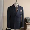 Terno Formal Masculino de Alto Padrão com Lapela Notch, Lã Resistente a Amassados Risca de Giz, Traje para Noivo, Terno Masculino de Três Peças Texturizado