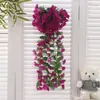 Planta Verde Simulada Violeta Colgante de Pared Decoración de Pared para el Hogar Colgante de Barandilla de Balcón Orquídea Colgante Cesta Colgante Boda Flor Falsa Ratán