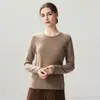 Otoño e Invierno Nueva Camiseta Base de Punto de Cachemira Moda Suave Cómoda Jersey con Dobladillo Enrollado Cuello Redondo Agradable a la Piel Manga Larga para Mujer