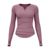 Top de Yoga Sem Costura com Decote em V e Manga Longa, com Cintura Franzida para Efeito Emagrecedor, Top Esportivo Fitness Justo