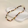 Collar de Piedra Ojo de Tigre Color Caramelo de Alta Gama con Abalorios, Estilo de Lujo Ligero Vintage, Cadena para Suéter de Piedras Preciosas Coloridas
