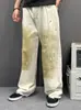 Jeans blancos de pierna ancha, diseño original de verano, estilo americano, unisex, pintados a mano con efectos de salpicaduras, aspecto desgastado y sucio, modernos