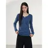 Yin He Light Person Kochi Roupa Gola Henry Manga Longa Camiseta Feminina Outono Emagrecedor Mostra Fino Peça Única Estilo Coreano Top Pequeno