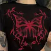 Top Corto de Moda para Mujer Verano 2026 Moda Estampado de Mariposa Cuello Redondo Manga Corta Camiseta Top Corto