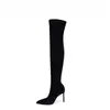 Botas de cano alto europeias e americanas para mulheres, nova coleção outono/inverno 2024, botas de tubo alto, bico fino, saltos agulha, botas elásticas, efeito emagrecedor