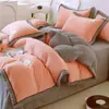 Juego de ropa de cama de cuatro piezas de terciopelo de leche, funda de edredón de forro polar y engrosada de vellón de coral para invierno, juego de sábanas cálidas apto para estudiantes