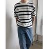 Corea 2022 Nuevo Estilo Rayas Tejidas Manga Corta Estilo Ins Casual Diseño Holgado Camiseta de Nicho Tops para Hombres Estilo K